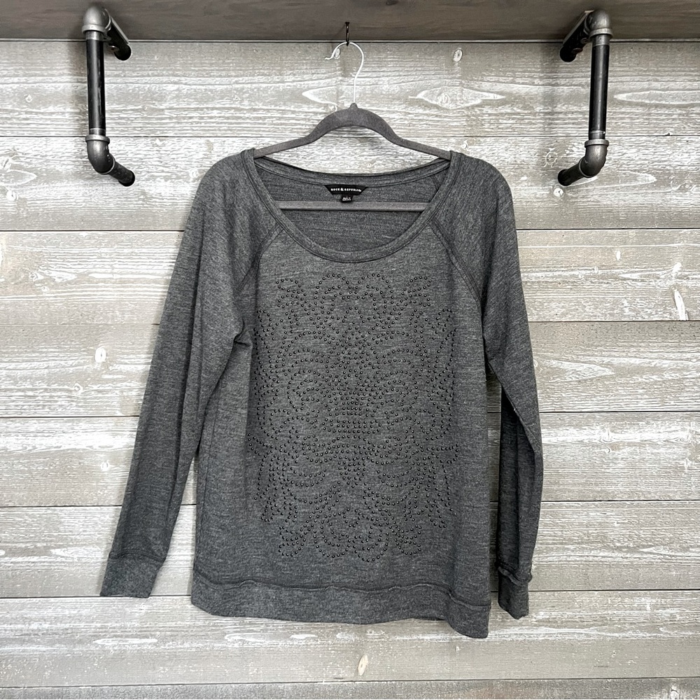 Rock & Republic | Gray Studded Pullover Cyber Grunge Sweatshirt Sweater Size L